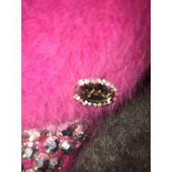 Pet/cap roze pluche met glitter/ studs