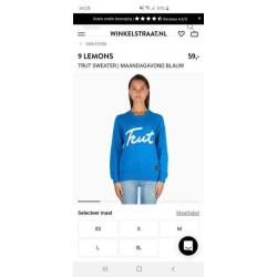 9 lemons trui TRUT maat XS z.g.a.n.