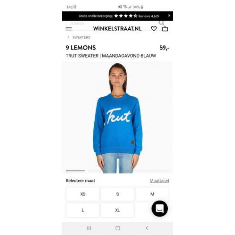 9 lemons trui TRUT maat XS z.g.a.n.