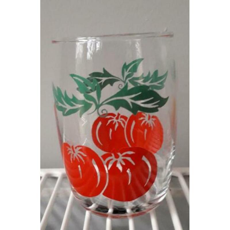 4 Vintage sap/limonade glaasjes 60-er jaren, fruitdecor