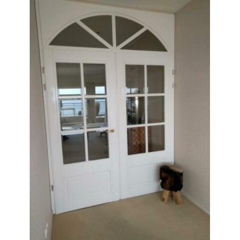 Massief houten deuren set stolpstel wit facet geslepen glas