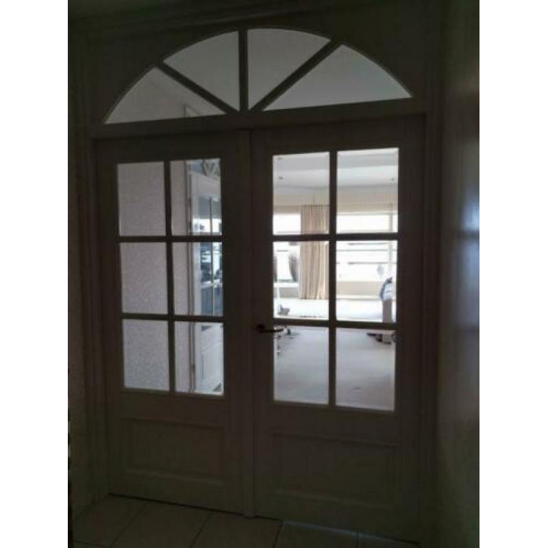 Massief houten deuren set stolpstel wit facet geslepen glas