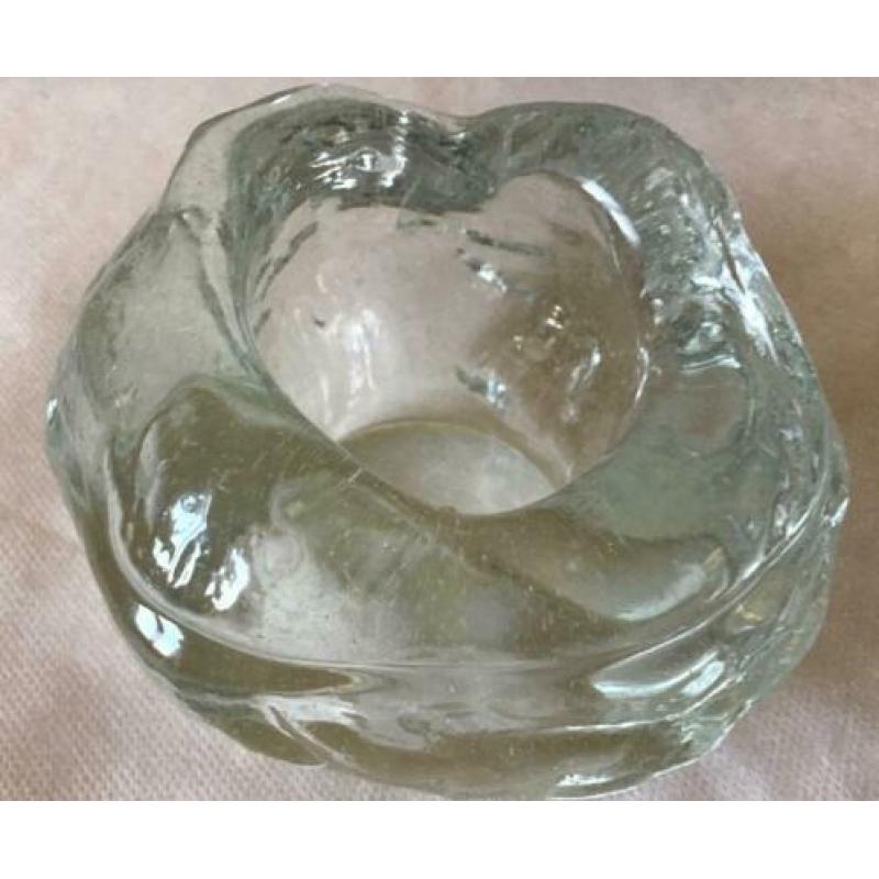 3x snowball, (2x Kosta Boda), glas, waxinelichthouder