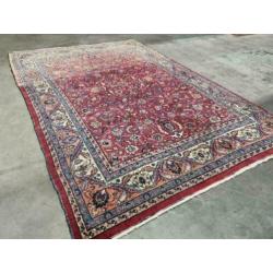 Handgeknoopt Perzisch wol tapijt Mashad Iran pink 249x375cm