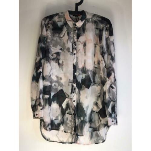 Lange Dept blouse maat XS in roze/zwart/wit/grijs.