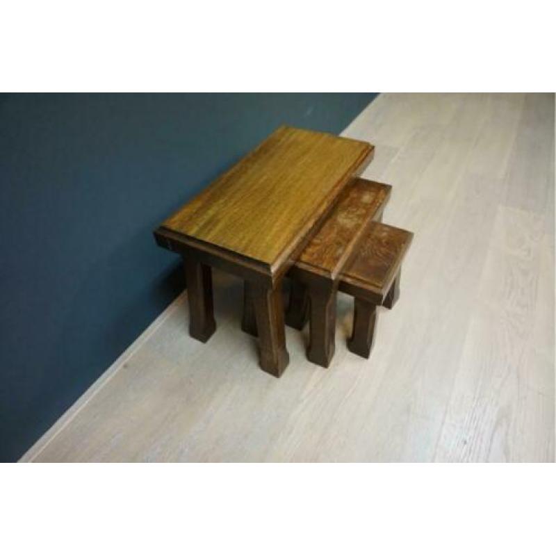 Donker eiken mini set/bijzettafeltjes