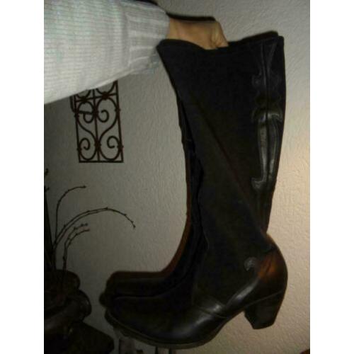 p80) zwart leer cowboy laarzen Dominique mt 42 stretch