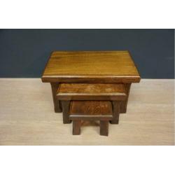 Donker eiken mini set/bijzettafeltjes