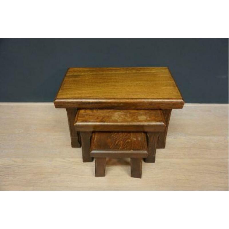 Donker eiken mini set/bijzettafeltjes