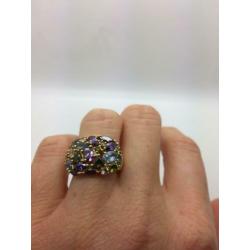 H144 Prachtige zilveren ring multicolor gems maat 17