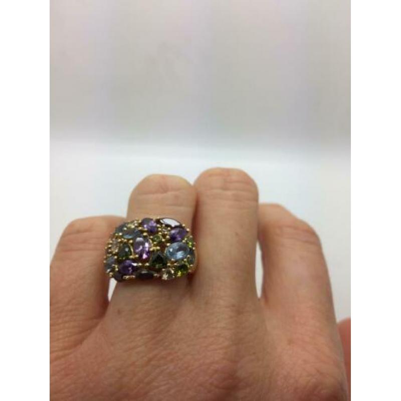 H144 Prachtige zilveren ring multicolor gems maat 17