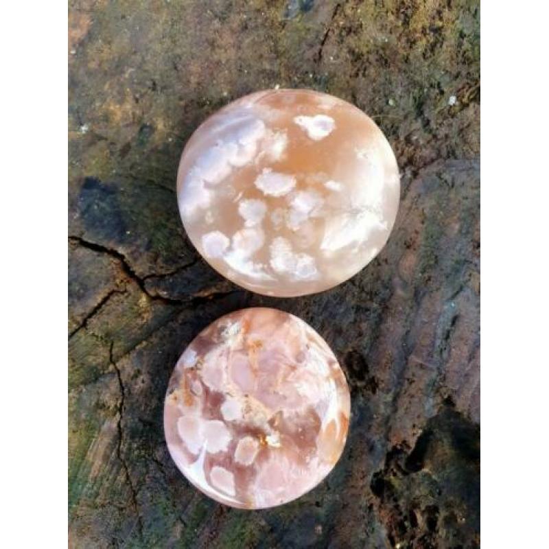 2 stuks XL handsteen bloem agaat/ flower agaat