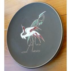 50 jaren wandbord met 2 reigers groen rood grijzig en wit