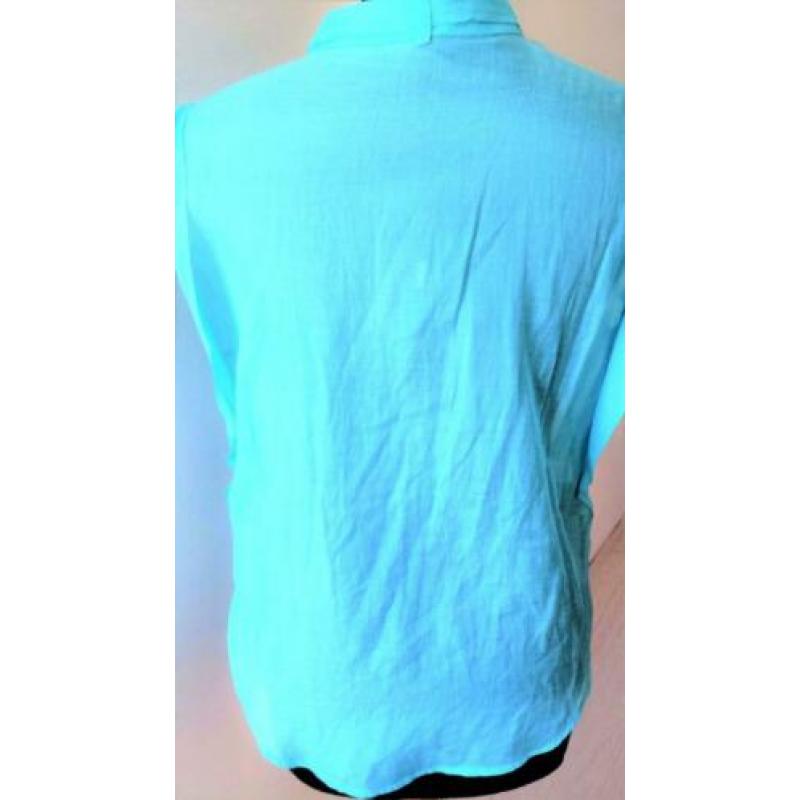 HUGO BOSS turkoois mouwloos zijden blouse, maat 38 NIEUW