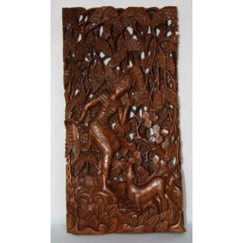 Antiek Balinees houtsnijwerk, gesigneerd