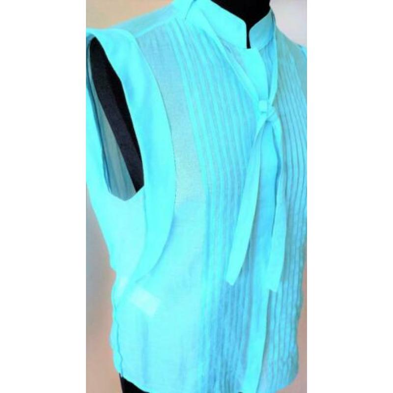HUGO BOSS turkoois mouwloos zijden blouse, maat 38 NIEUW