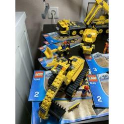 Grote partij lego construction site hijskraan bouwplaats.