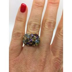 H144 Prachtige zilveren ring multicolor gems maat 17