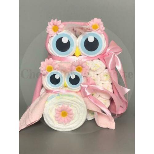 Gratis verzending Luiertaart Uil Luieruil Set roze