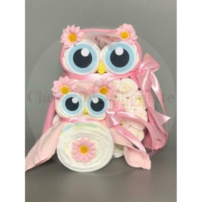 Gratis verzending Luiertaart Uil Luieruil Set roze