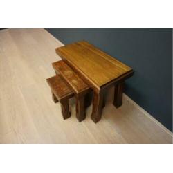 Donker eiken mini set/bijzettafeltjes