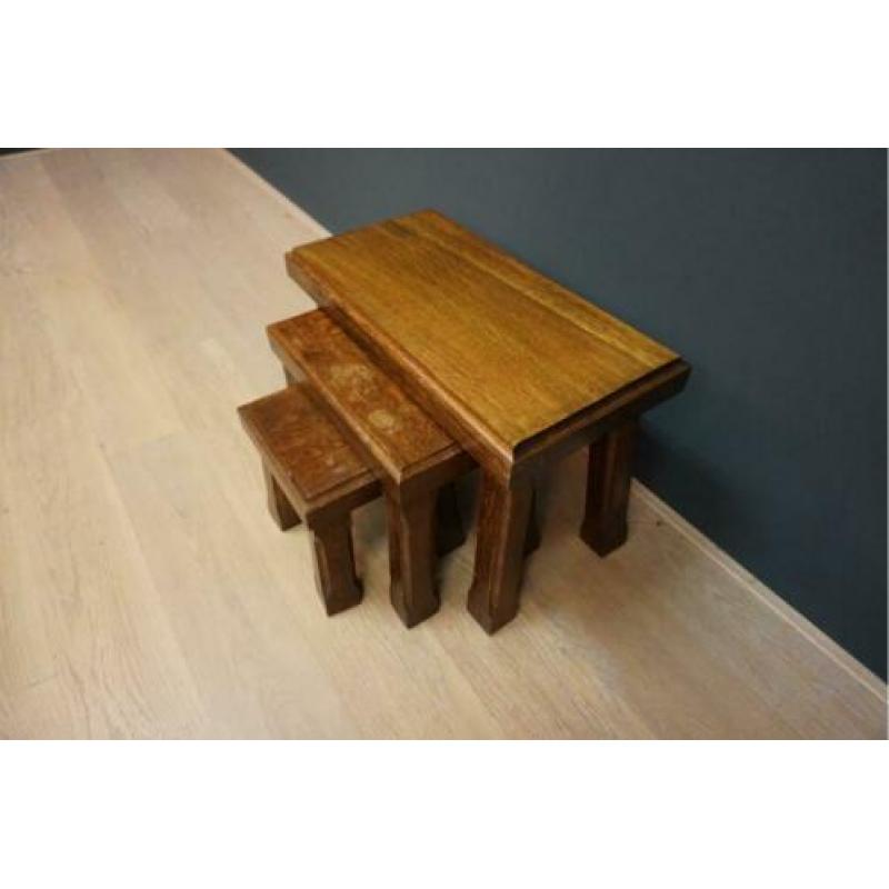 Donker eiken mini set/bijzettafeltjes