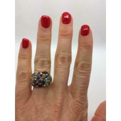 H144 Prachtige zilveren ring multicolor gems maat 17