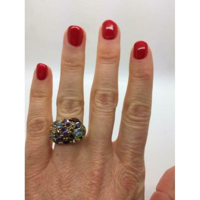 H144 Prachtige zilveren ring multicolor gems maat 17