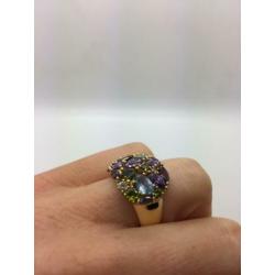 H144 Prachtige zilveren ring multicolor gems maat 17
