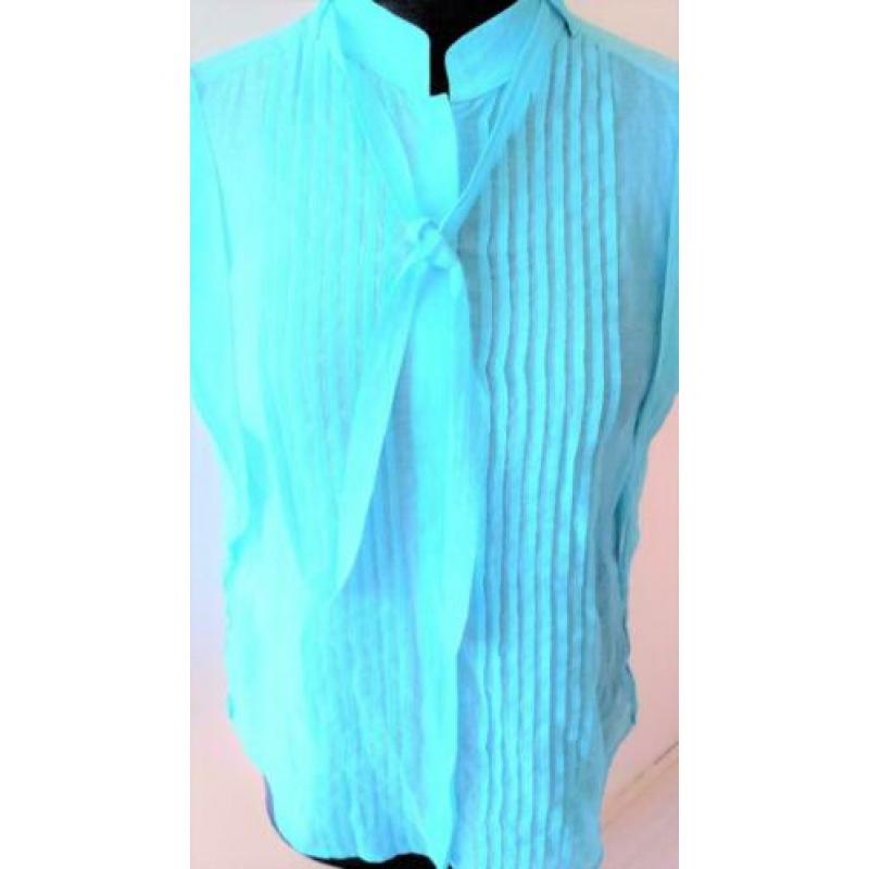 HUGO BOSS turkoois mouwloos zijden blouse, maat 38 NIEUW