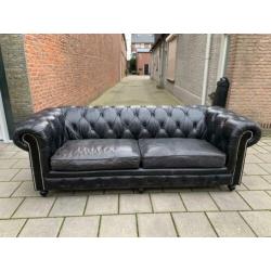 Stoere Chesterfield bank vintage zwart GRATIS BEZORGD!