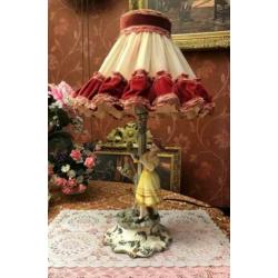 Brocante porselein tafellamp meisje beeld retro/vintage lamp