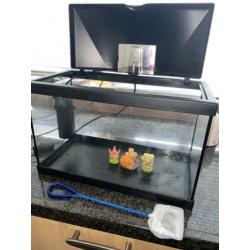 Aquarium 40x20x25 inclusief filter, lamp, netje en decoratie