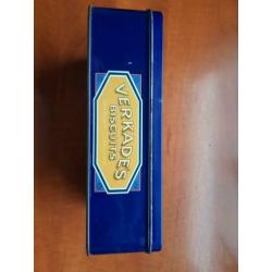 Vintage blauwe koektrommel Verkade biscuits:
