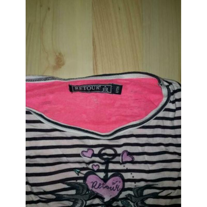 Blauw/wit gestreept shirt met dubbel rugpand - retour 128/8