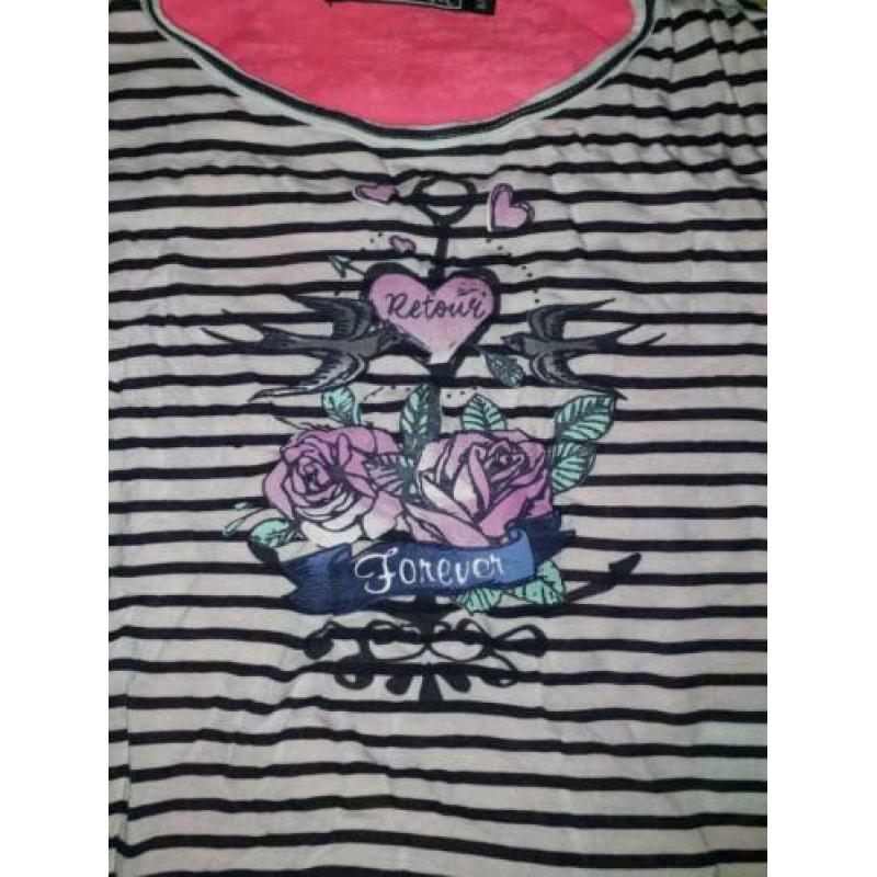 Blauw/wit gestreept shirt met dubbel rugpand - retour 128/8