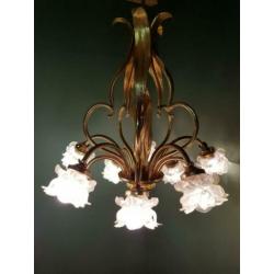 Vintage Goudkleurige Florale Kroonluchter. €175,-.