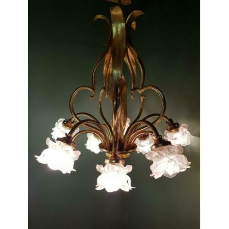 Vintage Goudkleurige Florale Kroonluchter. €175,-.