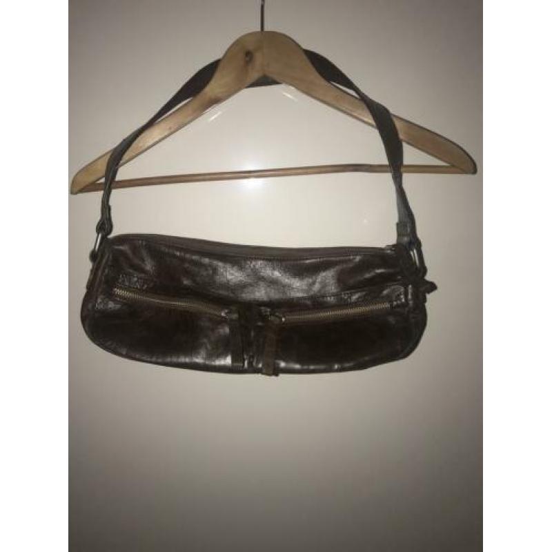 Vintage schoudertas bruin Gas 100% leer