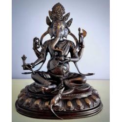 Ganesha beeld zwart/grijs brons 38 cm