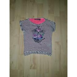 Blauw/wit gestreept shirt met dubbel rugpand - retour 128/8