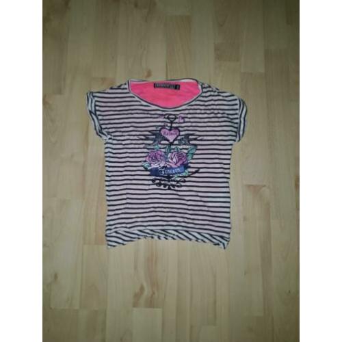 Blauw/wit gestreept shirt met dubbel rugpand - retour 128/8