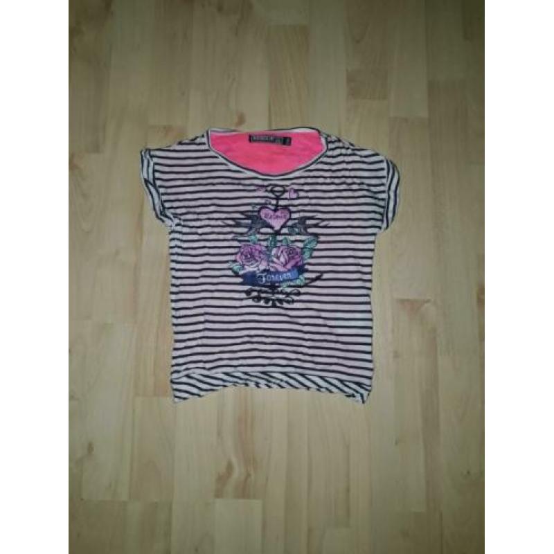 Blauw/wit gestreept shirt met dubbel rugpand - retour 128/8