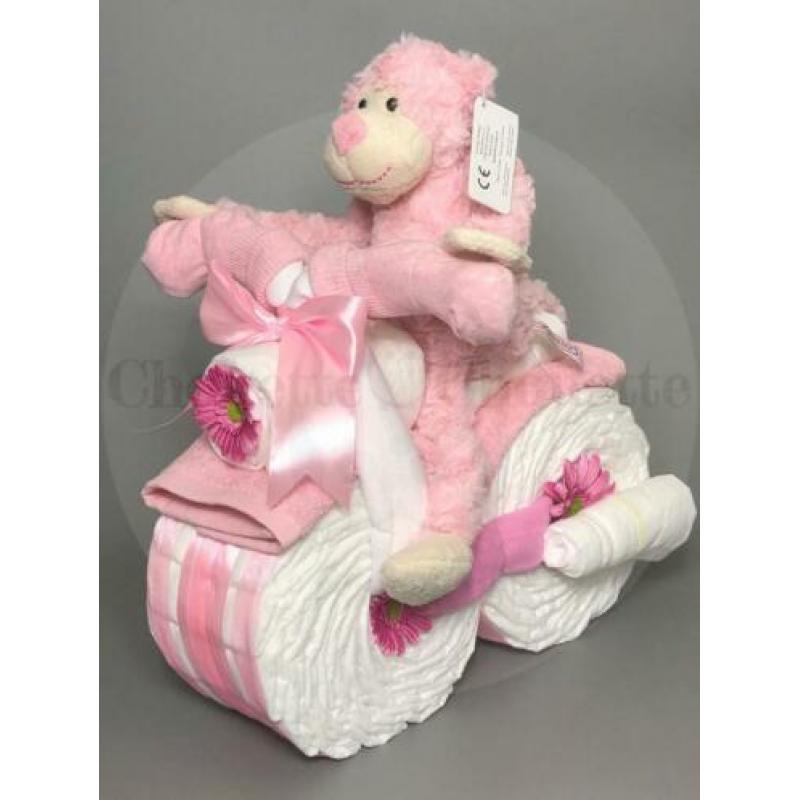 Gratis verzending Luiertaart Motor luiermotor Aap roze