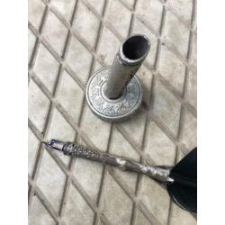 GANZEN VEER PEN met HOUDER - zilverkleurig