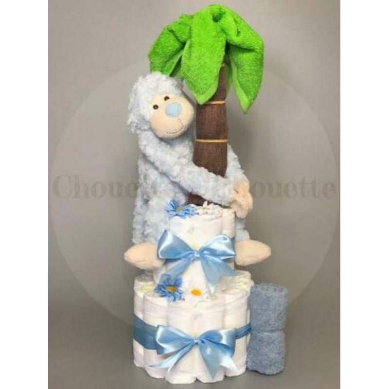 Gratis verzending Luiertaart Palmboom Aap Blauw