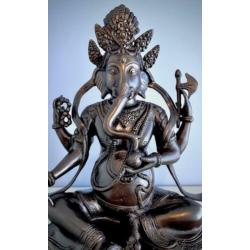 Ganesha beeld zwart/grijs brons 38 cm