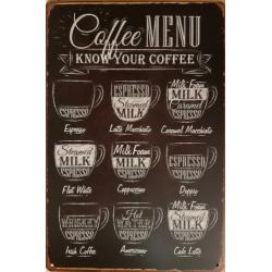 Coffee menu reclamebord wandbord van metaal koffie