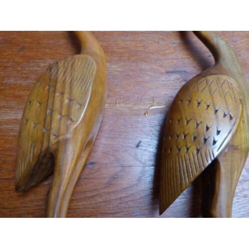 2 vintage houten kraanvogels