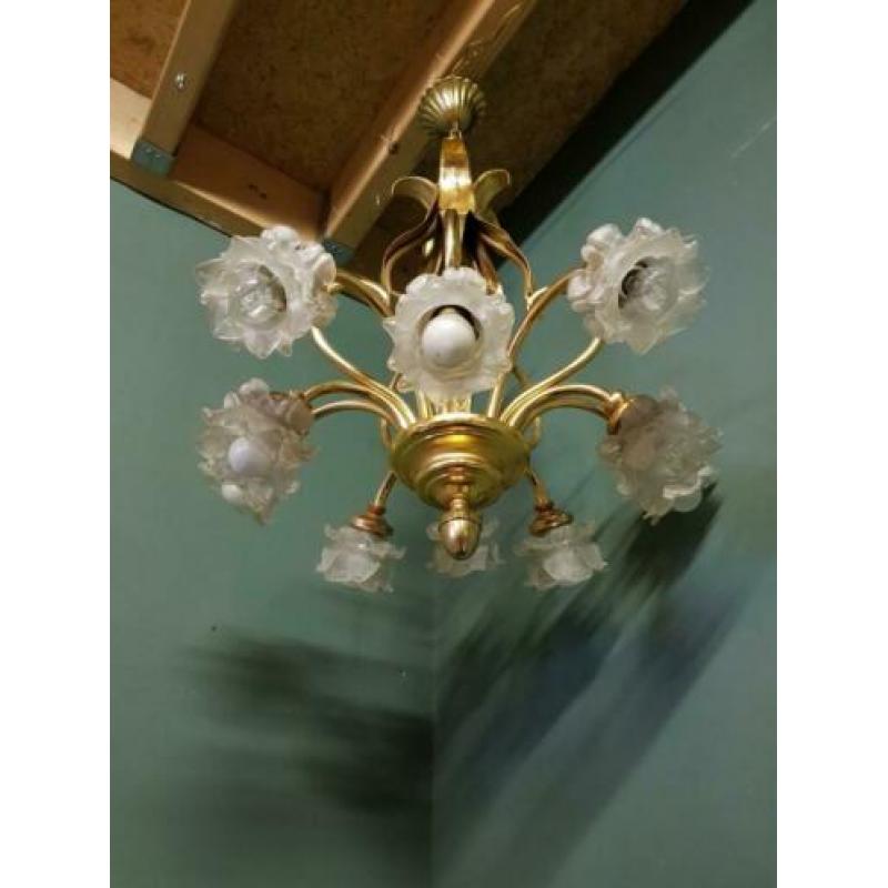 Vintage Goudkleurige Florale Kroonluchter. €175,-.